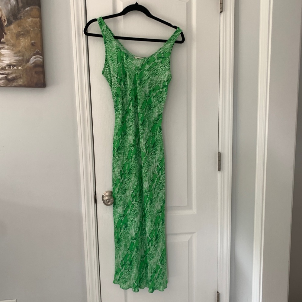 Whistles Green Snakeskin Print Maxi Dress Sleeveless Scoop Neck Viscose US 8